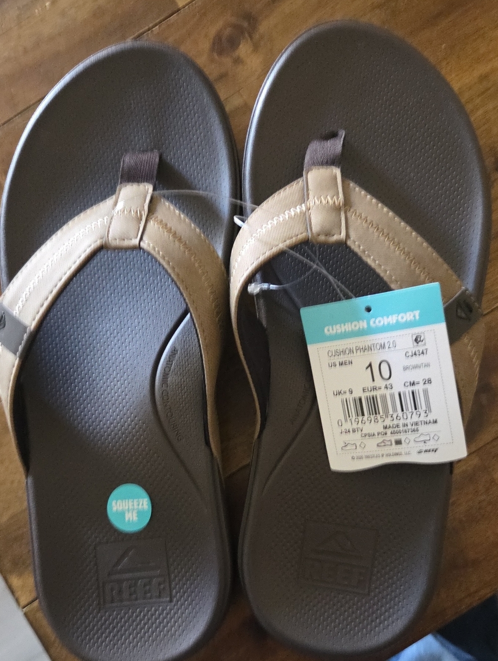 NWT Reef Men's CUSHION  Phantom  2.0.BRWN and Tan Cushioned Flip Flops SZ 10